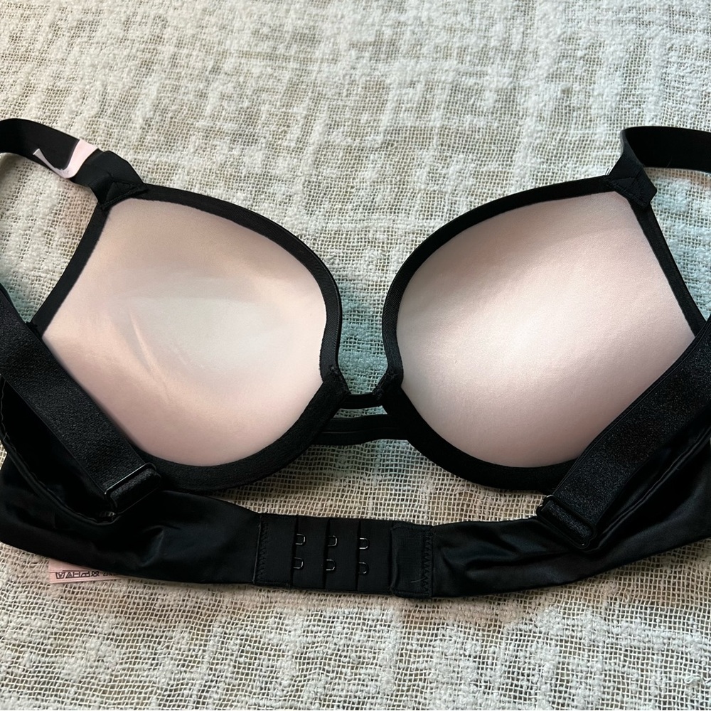 Victoria's Secret Black Very Sexy Push Up Bra Size 32B Rhinestone Bling Strap - Picture 2 of 6